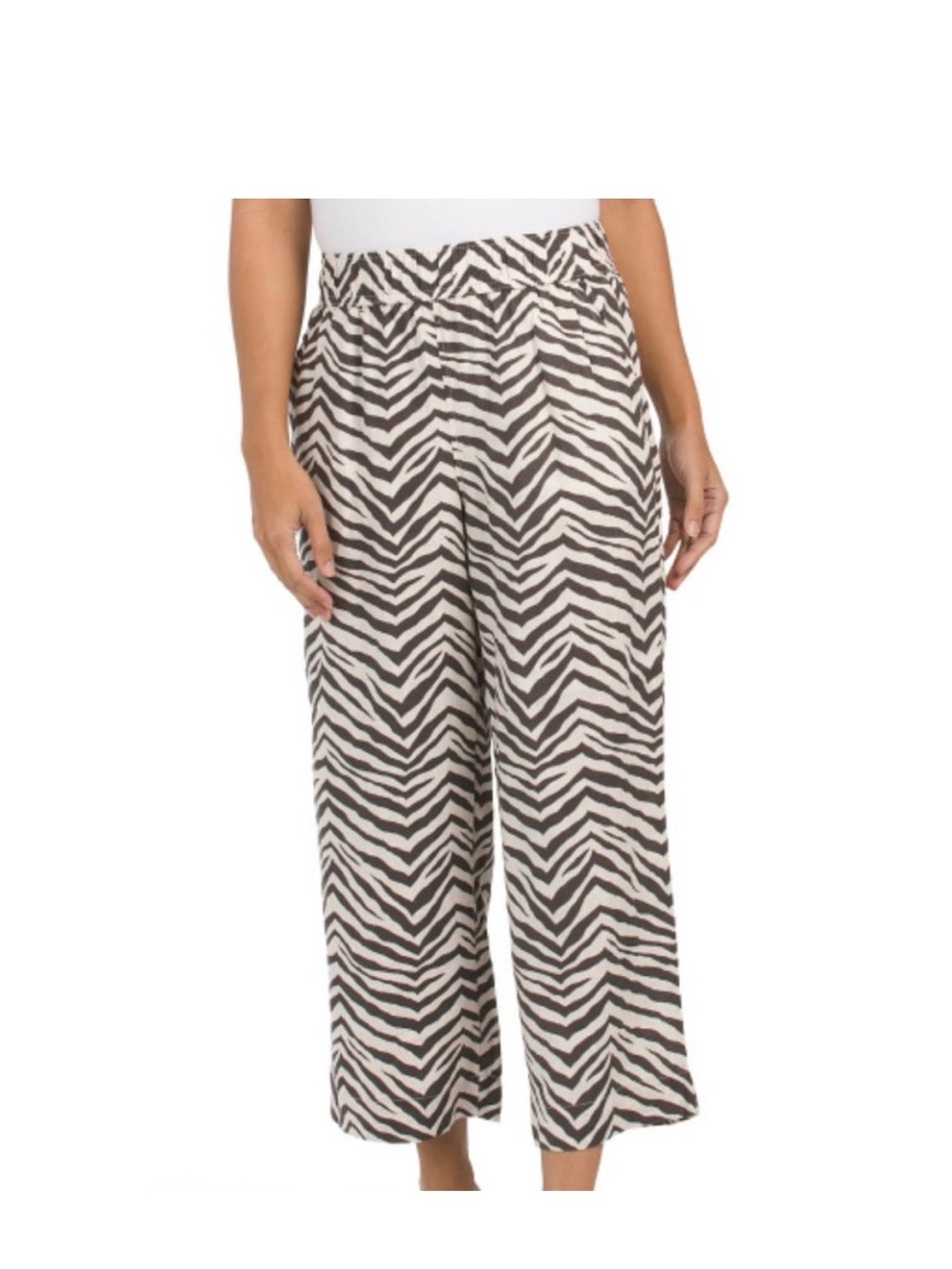 Zebra Print Wide Leg Linen Pants - Brown & White